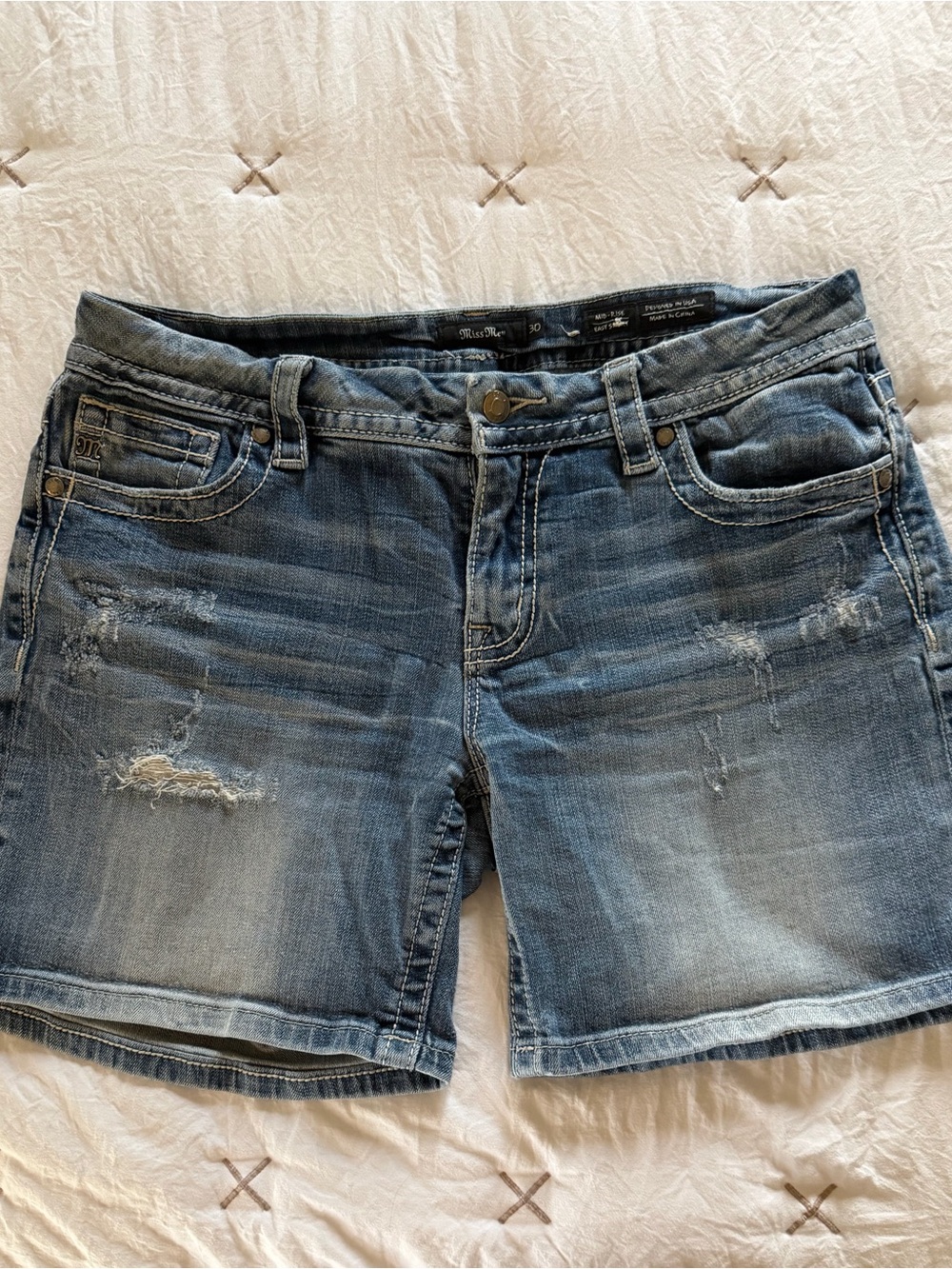 Miss Me Distressed Low Rise Denim Shorts Y2K